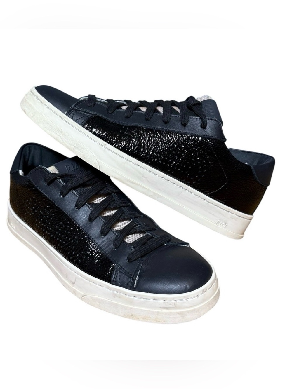 P448 Womens Jack Crinkled Black Patent Leather Low Top Sneakers Italy (38) 8